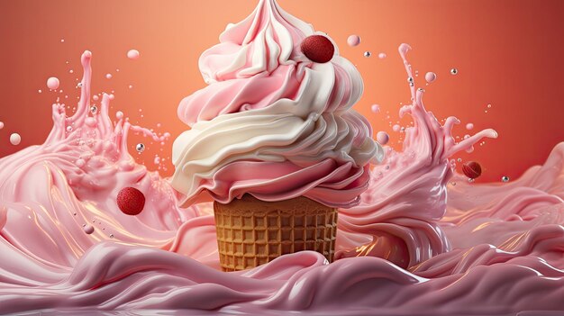 Una ilustración de un cono de helado con cereza