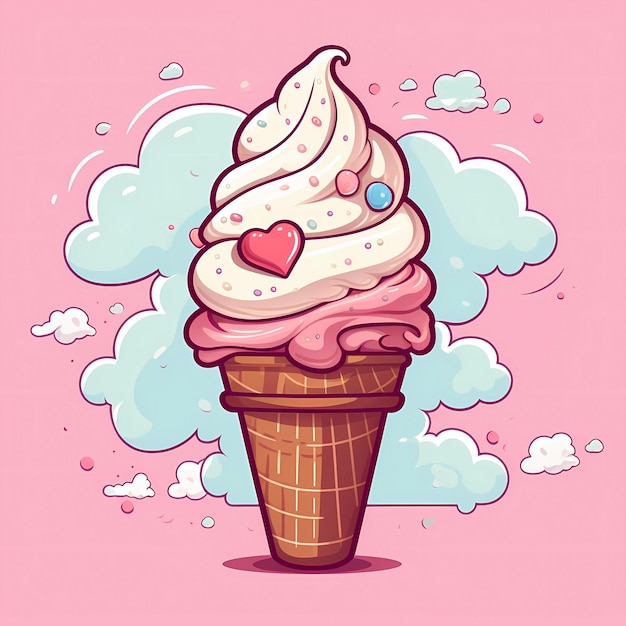 Foto ilustración del cono de helado de dibujos animados