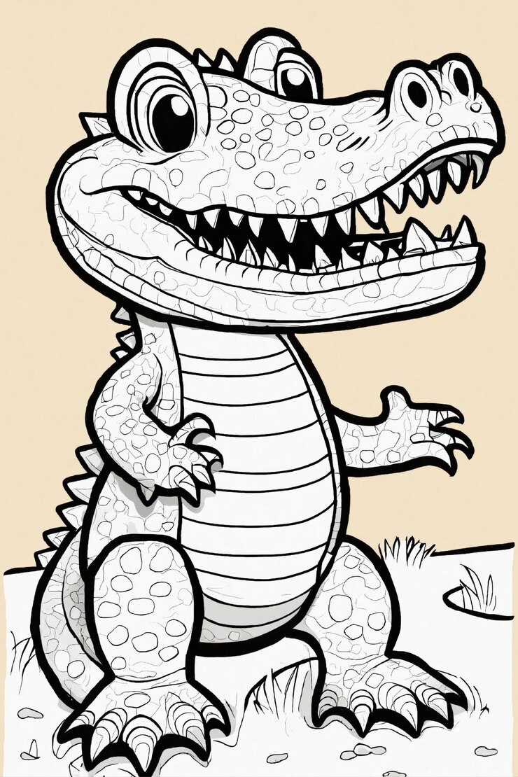 Foto ilustración de contorno de cocodrilo para colorear las páginas de los libros