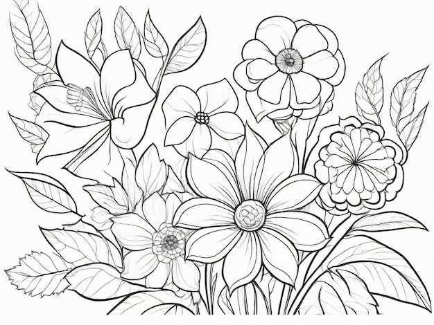 Foto ilustración de contorno dibujado a mano de flor