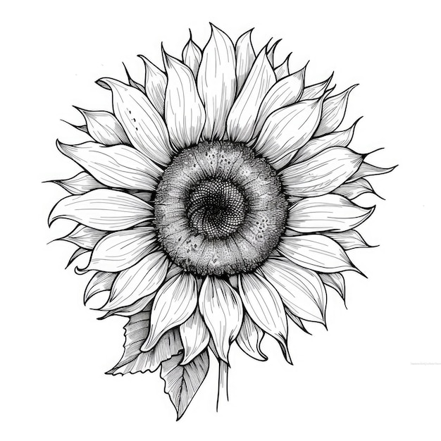 Ilustración del contorno del girasol dibujado a mano hermoso arte botánico del girasole en línea Clip Art