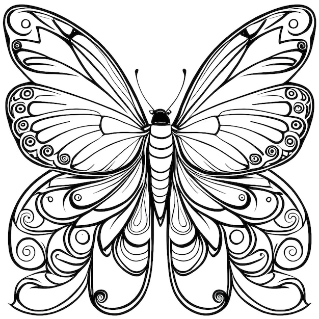 Ilustración del contorno de la mariposa Página de colorear Contorno de animal