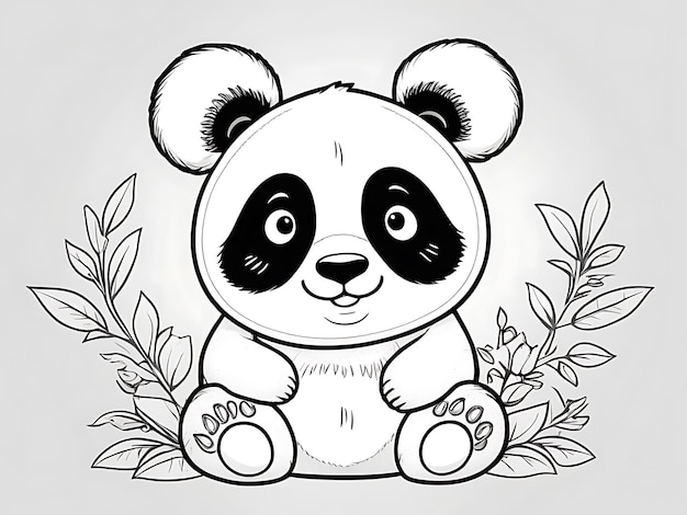 Foto ilustración del contorno de la página de colorear panda