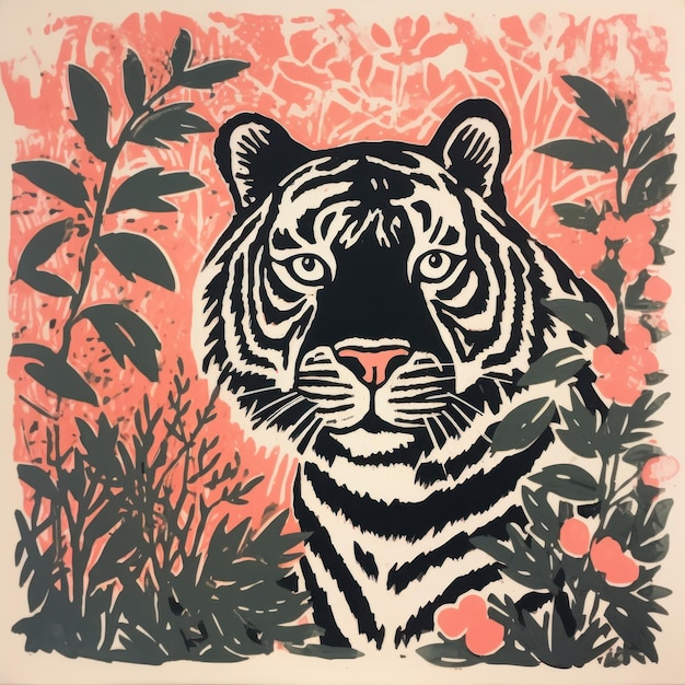 Foto ilustración de contraste de tigre en el bosque