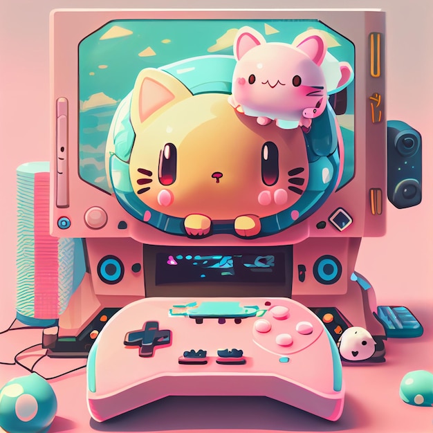 Ilustración de controlador de juego de computadora de pc de juego de videoconsola de jugador kawaii