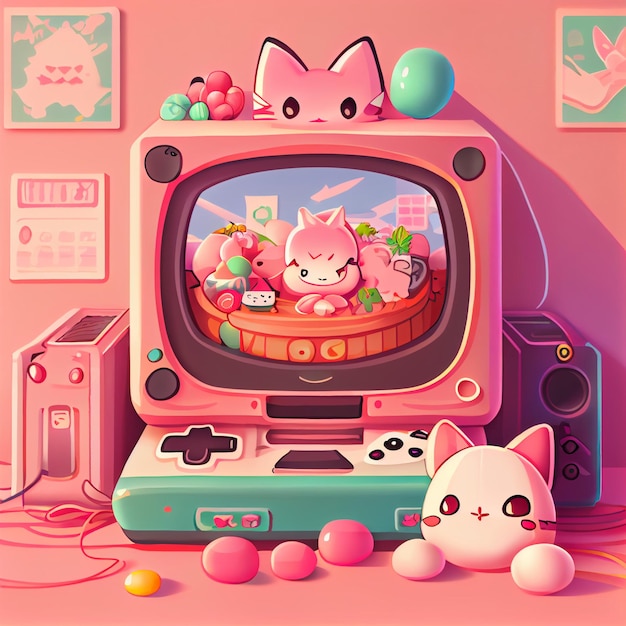 Ilustración de controlador de juego de computadora de pc de juego de videoconsola de jugador kawaii