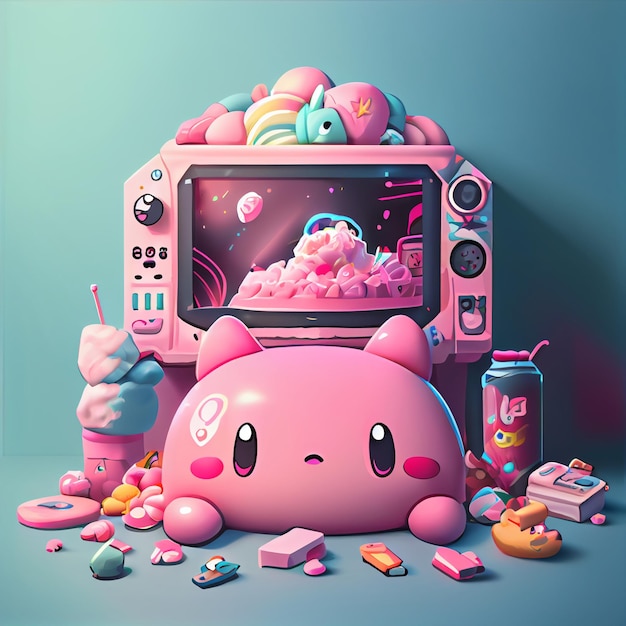 Ilustración de controlador de juego de computadora de pc de juego de videoconsola de jugador kawaii