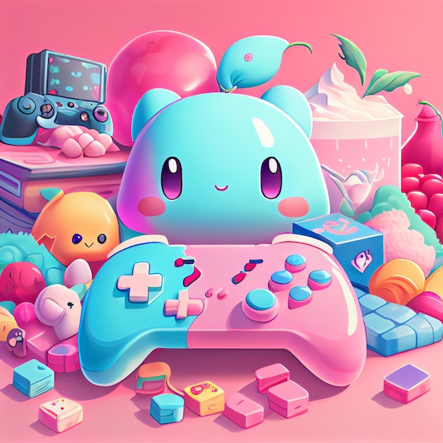 Ilustración de controlador de juego de computadora de pc de juego de videoconsola de jugador kawaii