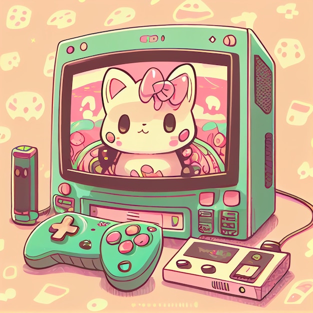 Ilustración de controlador de juego de computadora de pc de juego de videoconsola de jugador kawaii