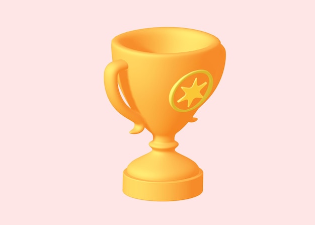 Ilustración de copa de trofeo 3D con una estrella sobre fondo rosa