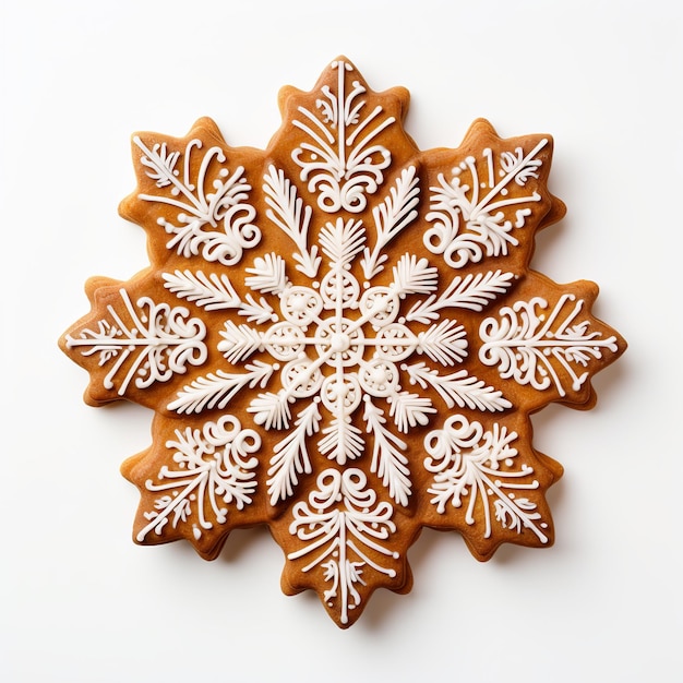 Ilustración de un copo de nieve de Navidad con galletas y fondo blanco.