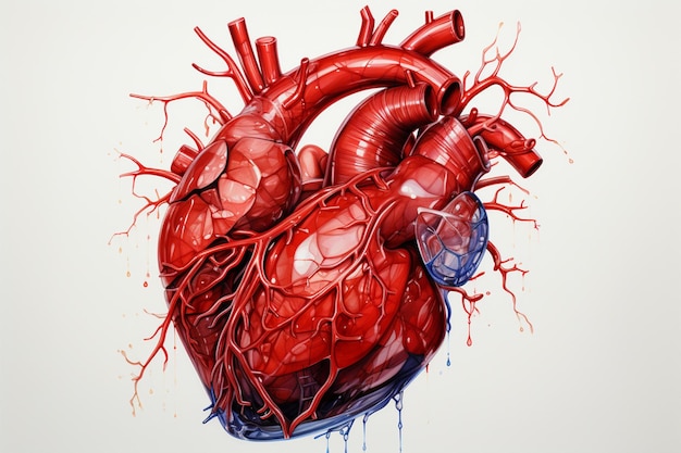 Ilustración del corazón en acuarela que captura la anatomía humana con precisión