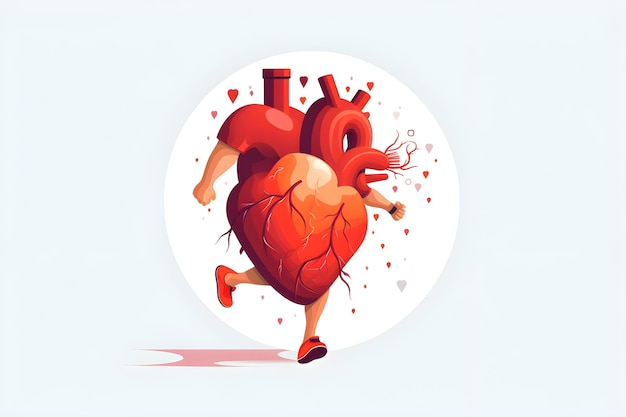 Ilustración de un corazón con un hombre corriendo y un corazón con las palabras corazón en él