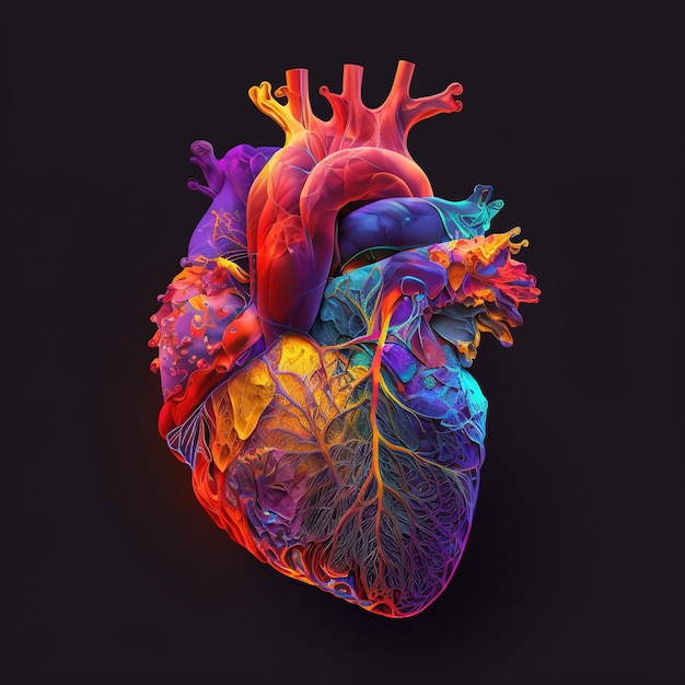 Ilustración de corazón humano en efecto 3d de diseño brillante con un fondo aislado