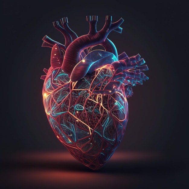 Ilustración de corazón humano en efecto 3d de diseño brillante con un fondo aislado