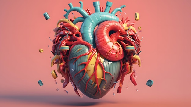 Ilustración del corazón síntomas de enfermedad salud mental ilustración de fondo 3d