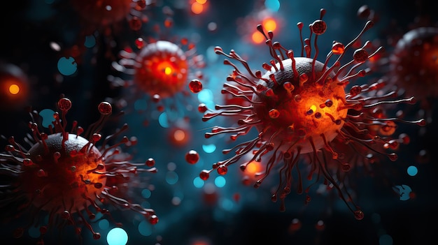 Ilustración de coronavirus Virus en un microscopio de cerca