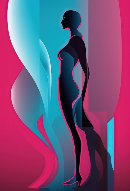 Ilustración de corte femenino 3d para el embarazo en el estilo de rosa oscuro y cian claro