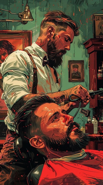 Ilustración de corte de pelo barbero ilustración de moda ilustración de barba