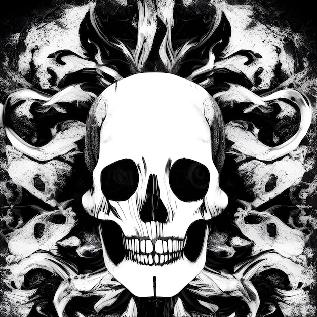 Ilustración de cráneo aterrador diseño de arte en blanco y negro papel tapiz de dibujo fotográfico