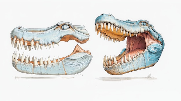 Ilustración del cráneo de cocodrilo con anatomía detallada