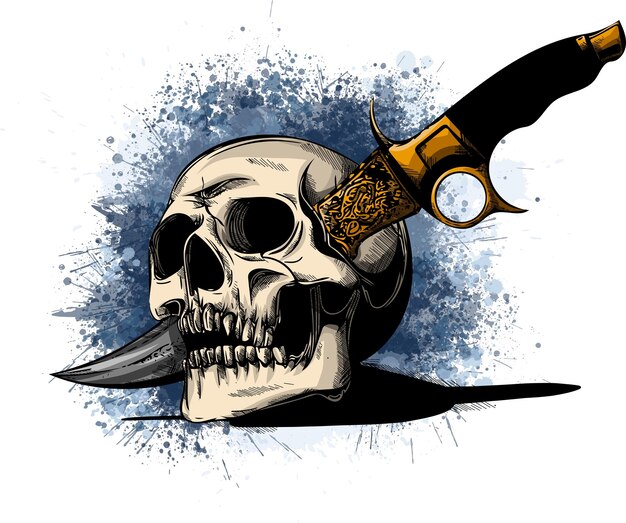 Foto ilustración cráneo con un cuchillo