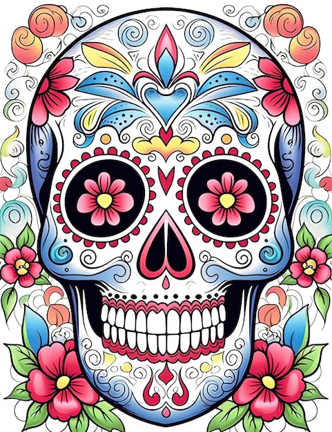 Ilustración del cráneo del día de los muertos