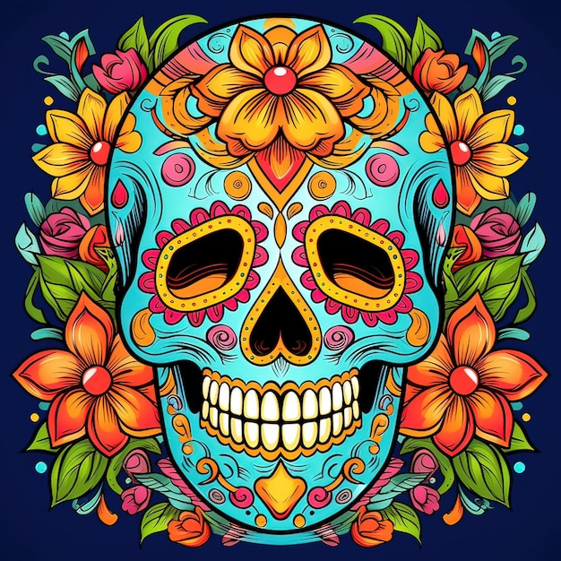 Ilustración del cráneo del día de los muertos