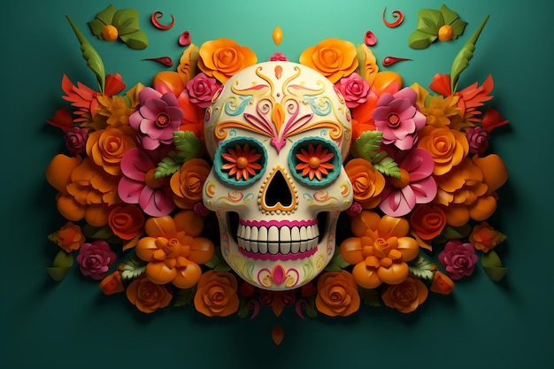 Ilustración del cráneo del festival del cinco de mayo