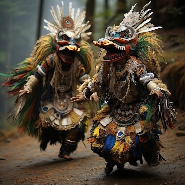 Ilustración de la creación de la danza del león y el pavo real de Arunachal Pradesh