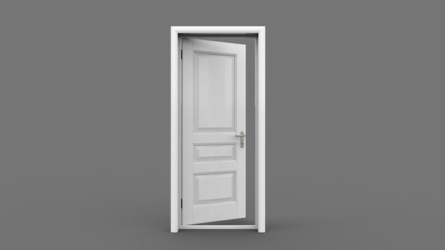 Ilustración creativa de puerta abierta cerrada entrada puerta realista aislada en el fondo 3d