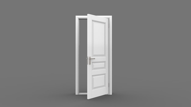 Ilustración creativa de puerta abierta cerrada entrada puerta realista aislada en el fondo 3d