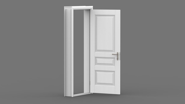 Ilustración creativa de puerta abierta cerrada entrada puerta realista aislada en el fondo 3d
