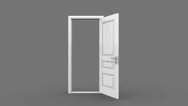 Ilustración creativa de puerta abierta cerrada entrada puerta realista aislada en el fondo 3d