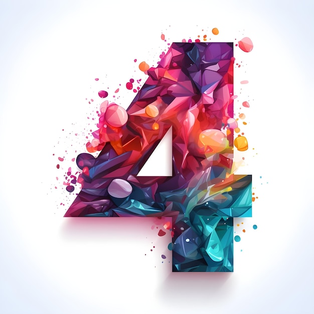 Foto ilustración creativa y vibrante del número numérico cuatro 4