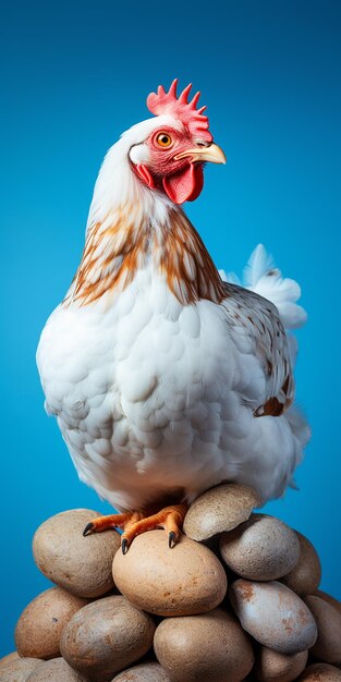 Ilustración de la cría de aves de corral de fondo azul