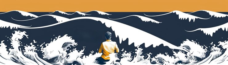 Ilustración de crisis financiera de una persona que se ahoga en olas de deudas con espacio de copia para el texto que hace hincapié en el concepto de deuda y los sentimientos de abrumamiento