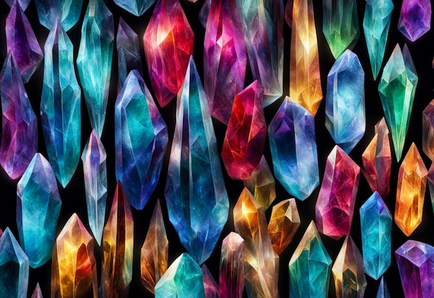 Ilustración de cristales que brillan con bordes afilados multicolores IA generativa