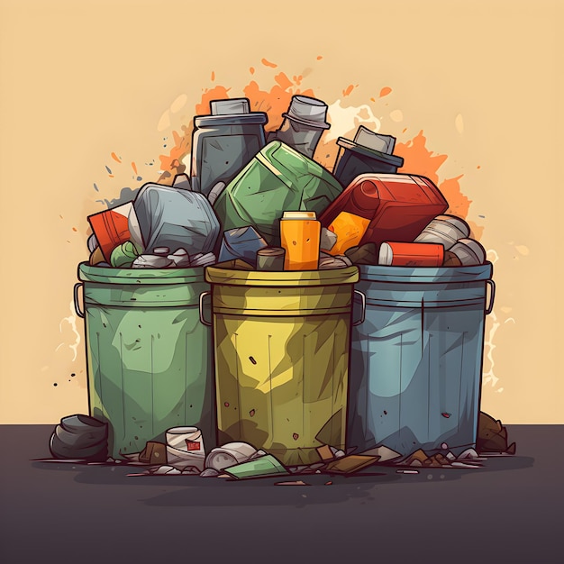 Ilustración de un cubo de basura