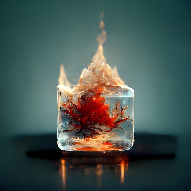 Ilustración de cubo de hielo con fuego