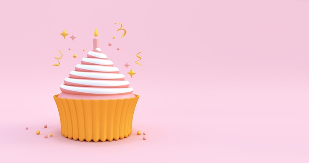 Ilustración de cumpleaños feliz con pastel 3D