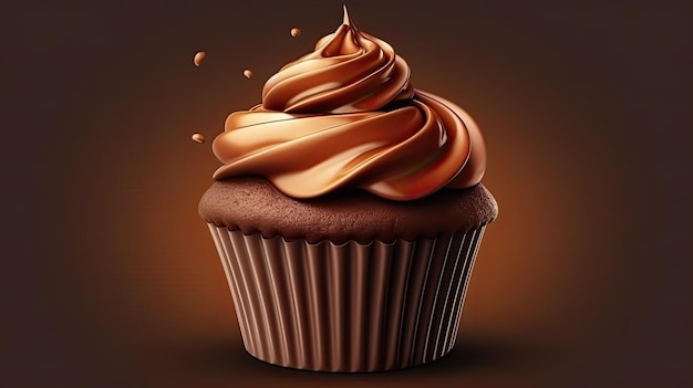 Ilustración de cupcake de chocolate Muffin cremoso delicioso realista Pastel de postre cremoso IA generativa