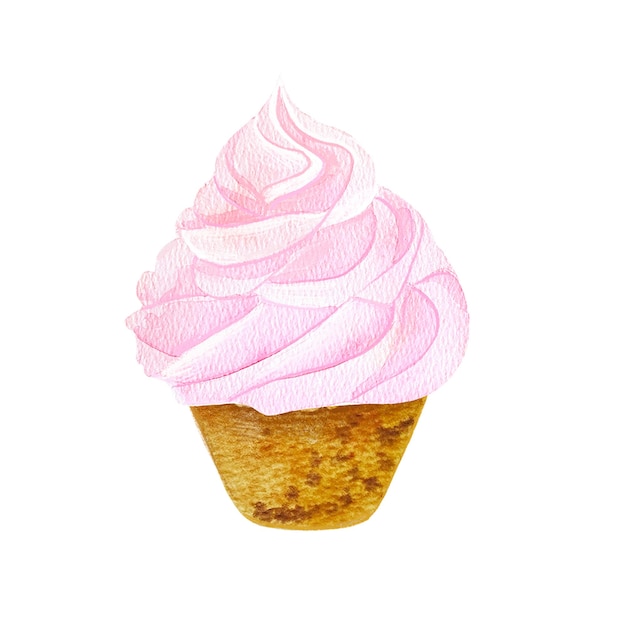 ilustración de cupcake dibujada a mano en acuarelas pastel con crema