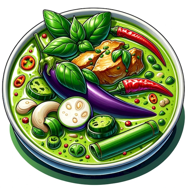 Ilustración de curry verde de la comida típica tailandesa