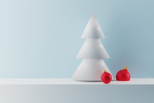 Foto ilustración d con árbol de navidad blanco sobre fondo azul decoración navideña