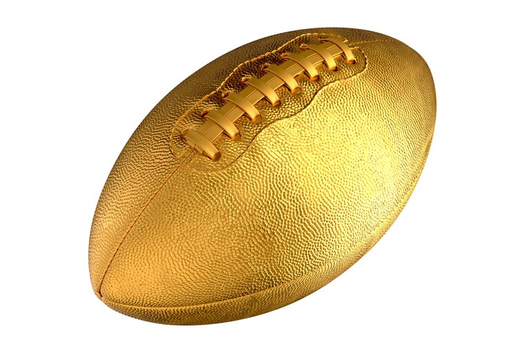 Ilustración D de balón de fútbol americano dorado aislado en blanco