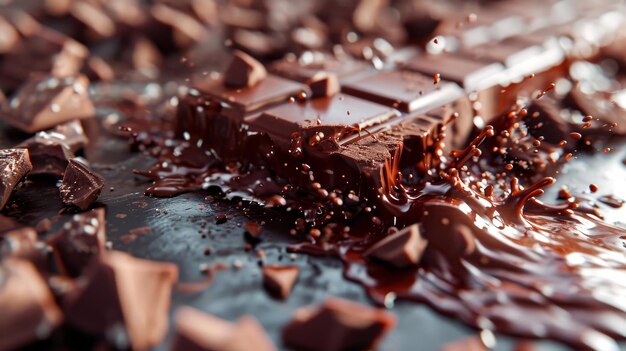 Una ilustración D de una barra de chocolate que se rompe con una cascada de chocolate fundido que fluye Ilustración generada por IA