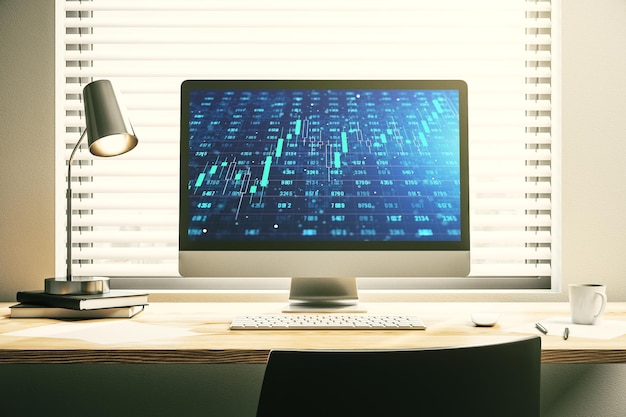 Ilustración de datos estadísticos en el moderno concepto de análisis e informática de monitores portátiles Representación 3D