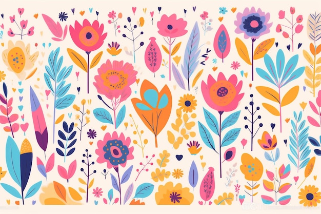 Ilustración decoración arte patrón floral acuarela hoja verano primavera flor IA generativa