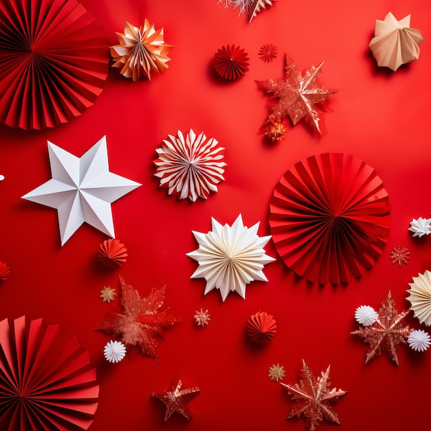 Ilustración de la decoración de Navidad con decoraciones en fondo rojo